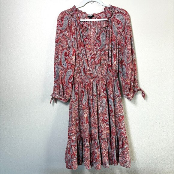 Talbots Dresses & Skirts - Talbots Midi Smocked Fit & Flare Dress Petite M MP Paisley 3/4 Tie Sleeve Boho
